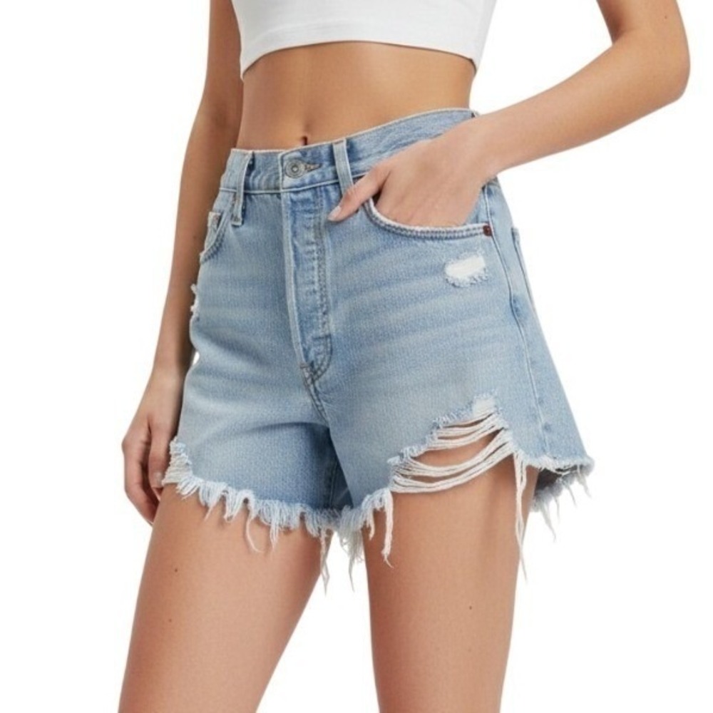 Levi's 501 Shorts Womens 29 Blue High Rise Distressed Cutoff Frayed Hem Denim